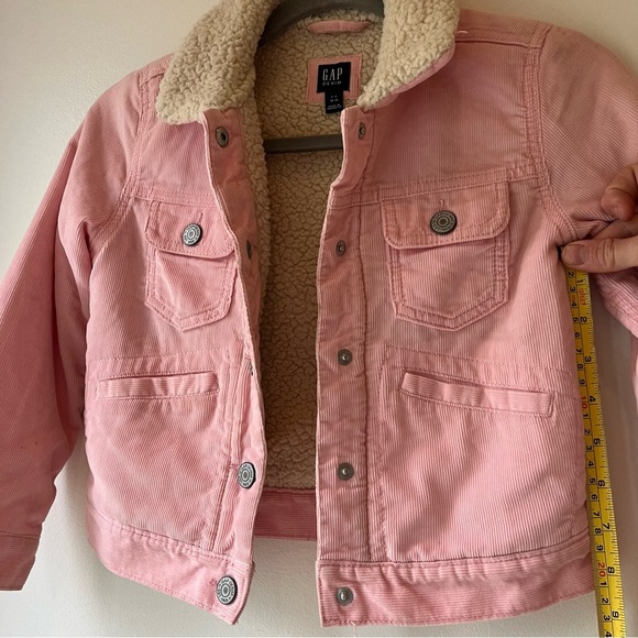 GAP Kids Pink Corduroy Sherpa Lined Jacket Size S (6–7) – Faux Shearling Collar - Picture 10 of 16